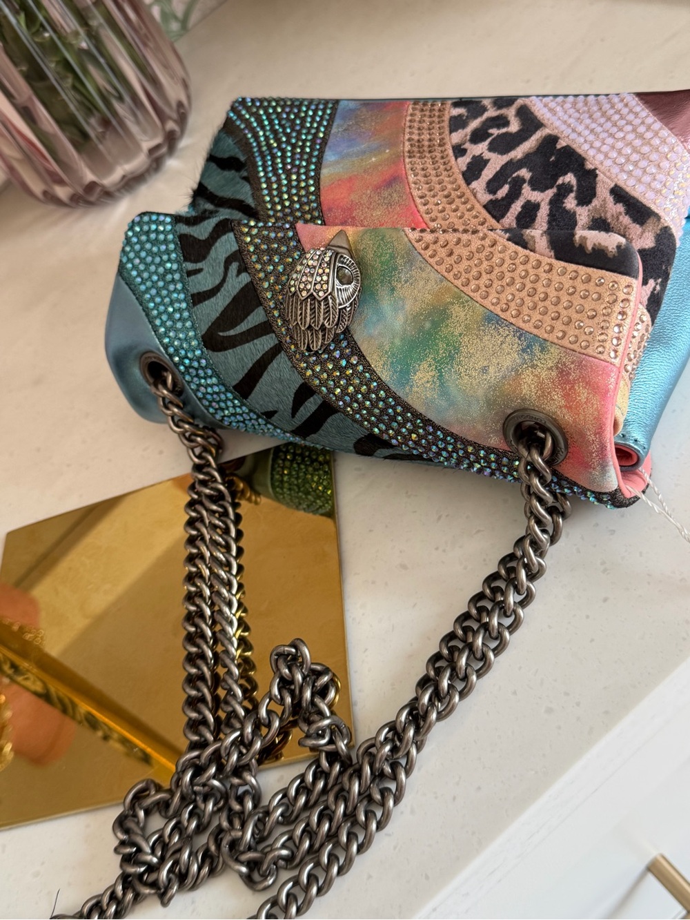 Kurt Geiger Kensington Multicolor Iridescent Animal Print Shoulder Bag - Picture 12 of 14